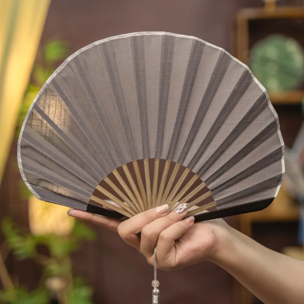 

Creative Retro Mini Shell Fan Chinese Solid Color Folding Hand Fan Gentle Cotton Linen Cloth Handheld Fan Women's