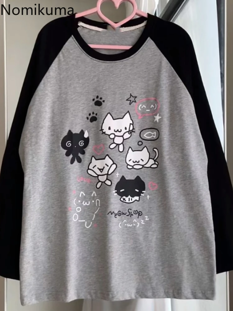 Cotton Cat Print Hoodies Women Streetwear Chic Long Sleeve Sweatshirts Casual Korean Oversized Hoodie Y2k Tops 2024 Ropa Mujer