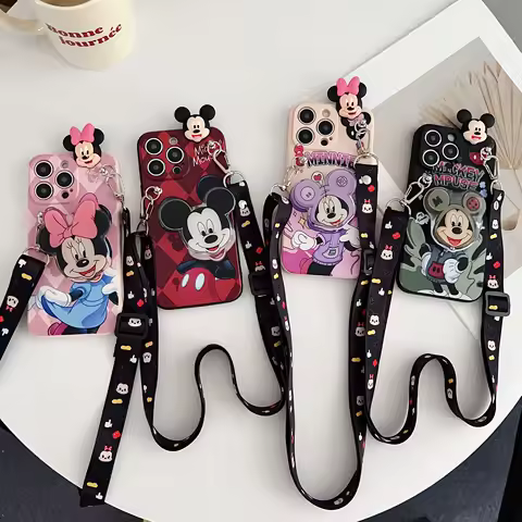 For Samsung Galaxy S8 S9 S10 S20 S21 S22 S23 S24 S25 Plus Ultra FE Note 8 9 10 20 Playful Minnie Case With Holder Rope