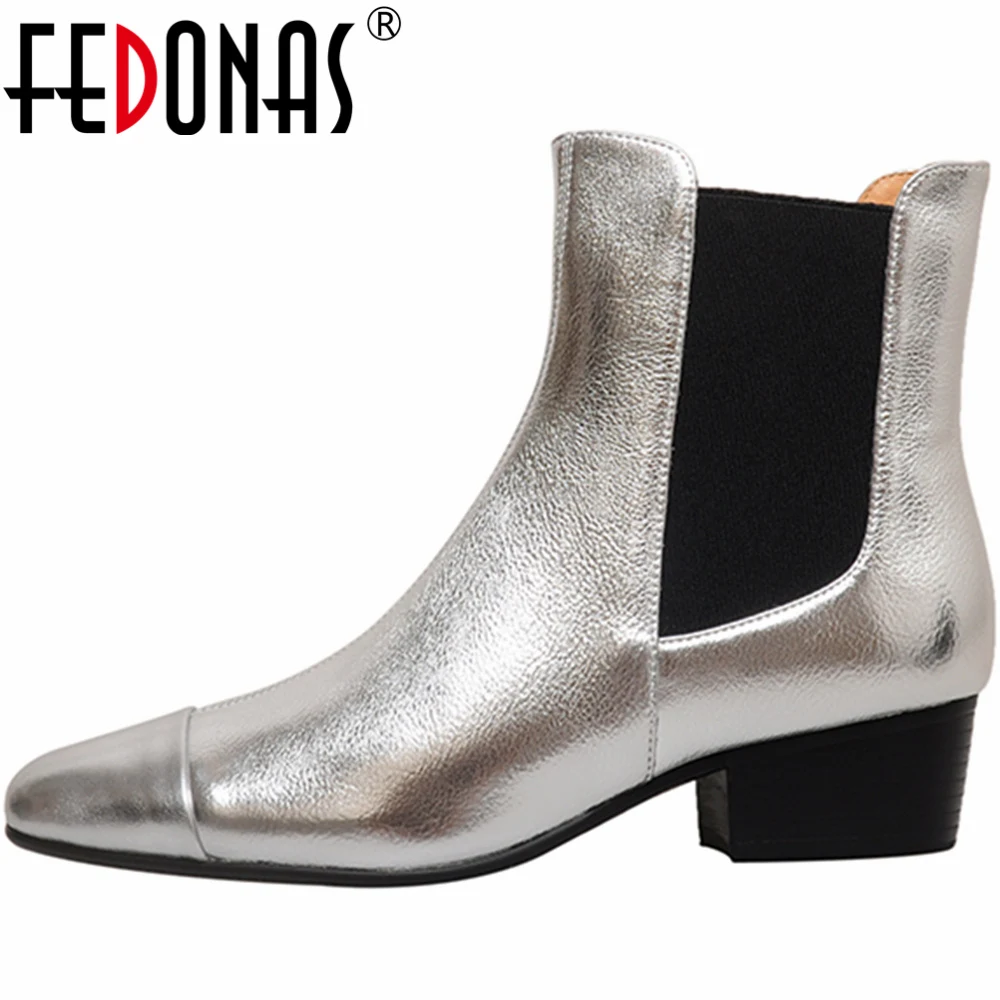 

FEDONAS New Women Genuine Leather Ankle Boots Autumn Winter Thick Heels Concise Office Lady Casual Shoes Woman Basic Short Boots