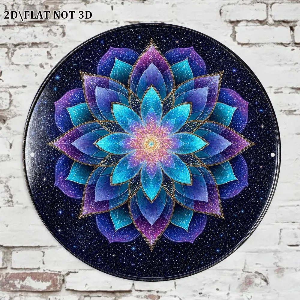 2D Flat, 1pc 1pcs 8x8in/20x20cm Round Wall Plaque - Vintage Cosmic for Lotus Mandala & Starry Sky Suitable for Meditation Room D