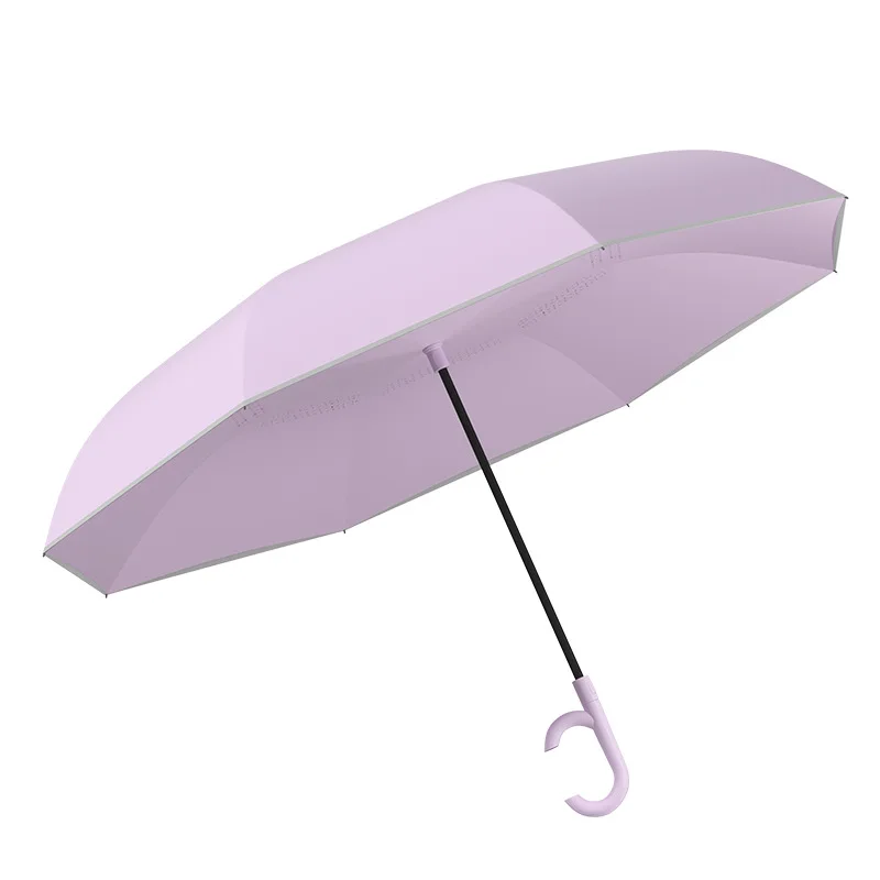 Double Deck Color Matching Self Collecting Vehicle Mounted Reverse Umbrella, Female Rain and Shine Dual Purpose Long Handle