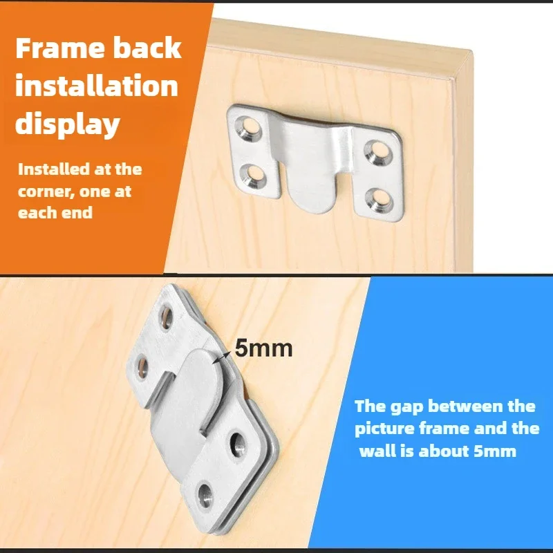 2Pairs Stainless steel Flush Mount Bracket Interlock Hanging Buckle Wall Picture Frame Hanger Display Photo Frames Hooks