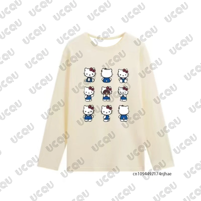 2025年秋新作　ハローキティプリントTシャツ レディースファッション 長袖Tシャツ カジュアルスウェットシャツ オーバーサイズ カップル Y2Kトップス