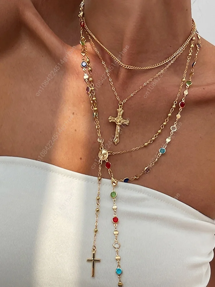 العصرية يسوع الصليب قلادة المختنق قلادة للنساء 2025 الملونة كريستال سلسلة مجوهرات المسيحية هدية نمط الهيب هوب #5