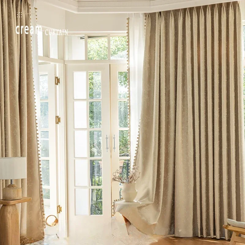 

French Cream Precision Relief Lace Luxury Curtains for Living Room Bedroom Dining Blackout Blackout Custom Size White Tulle