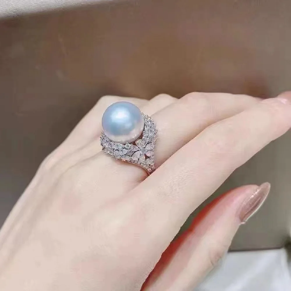 

new HUGE AAAA ++++ 11-12MM ROUND AKOYA WHITE Pearl Ring S925 Sterling Silver Seawater Nanyang