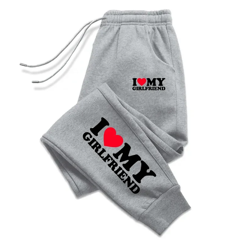 I Love My Boy Friend Printed Womens Mens Sweatpant Fitting Sport Pocket Drawstring Pant Warm Outdoor Casual Couple Trousers 2025