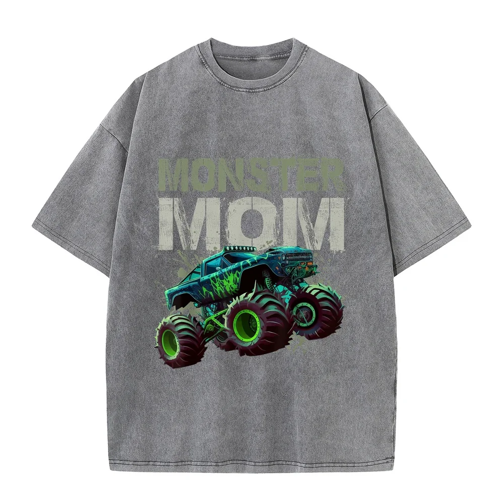 Monster Truck Mom Family Matching Lovers T-Shirt 일본애니 Green 100 Cotton Tee Graphic Humor Shirt Short Sleeve Summer Top Casual