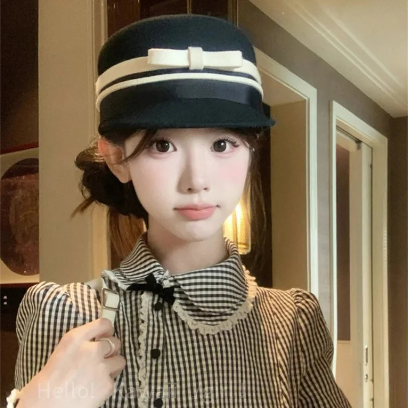 

Классическая винтажная шляпа для верховой езды, элегантная твидовая рыбацкая шляпа для женщин, ретро богатая эстетика, зимняя шапка