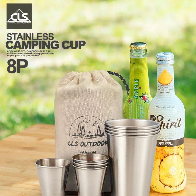 CLS&NOBANA Outdoor 4/6/8-teiliges Becher-Set aus Edelstahl 304, Camping, Wandern, tragbarer Wasserbecher für Reisen, Kaffee, Picknick, Grill, Bier