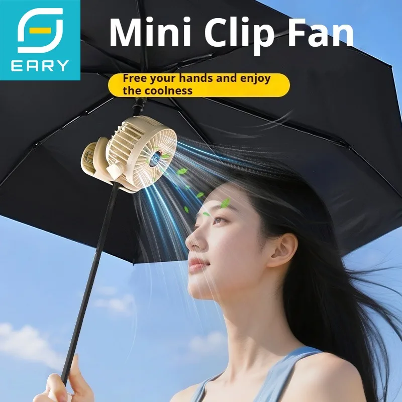 

Eary Clip-On Mini Fan for Umbrella Portable Handheld 3 Speeds 2000mAh Battery Recharge Air Cooling Fan 720° Rotatable Small Fans