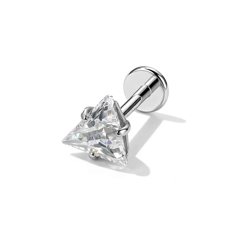 Triangle CZ Pink G23 Titanium Labret Studs, Cartilage Jewelry