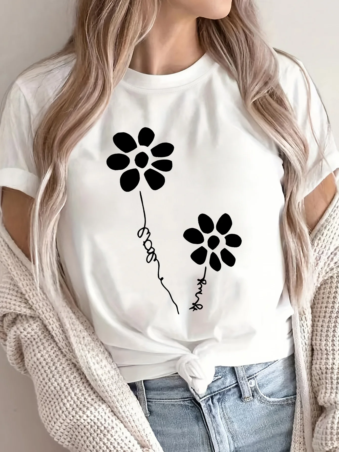 2026 Women'S Short-Sleeve T-Shirt with Floral Print for Summer Made From Perfect for Casual Style Suitable for Spring and Summer