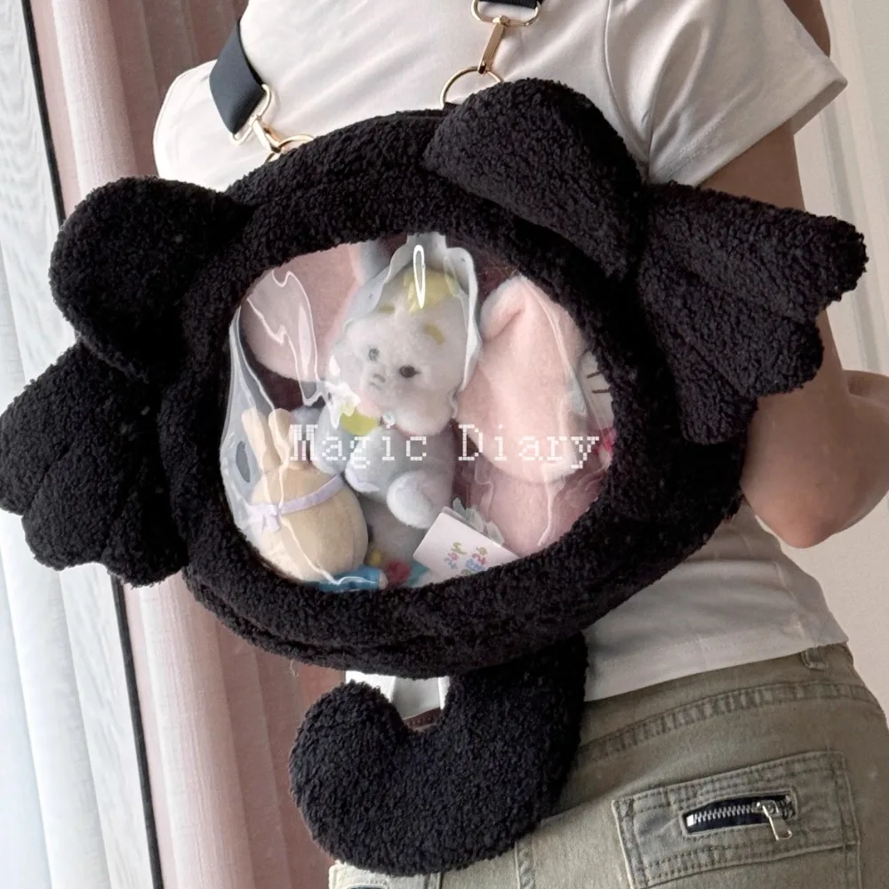 

Transparent School Ita Bag Cat's Ear Mochila Plush Fur Backpack Crossbady Mochilas Japanese Hot Cool Cute Bags for Woman