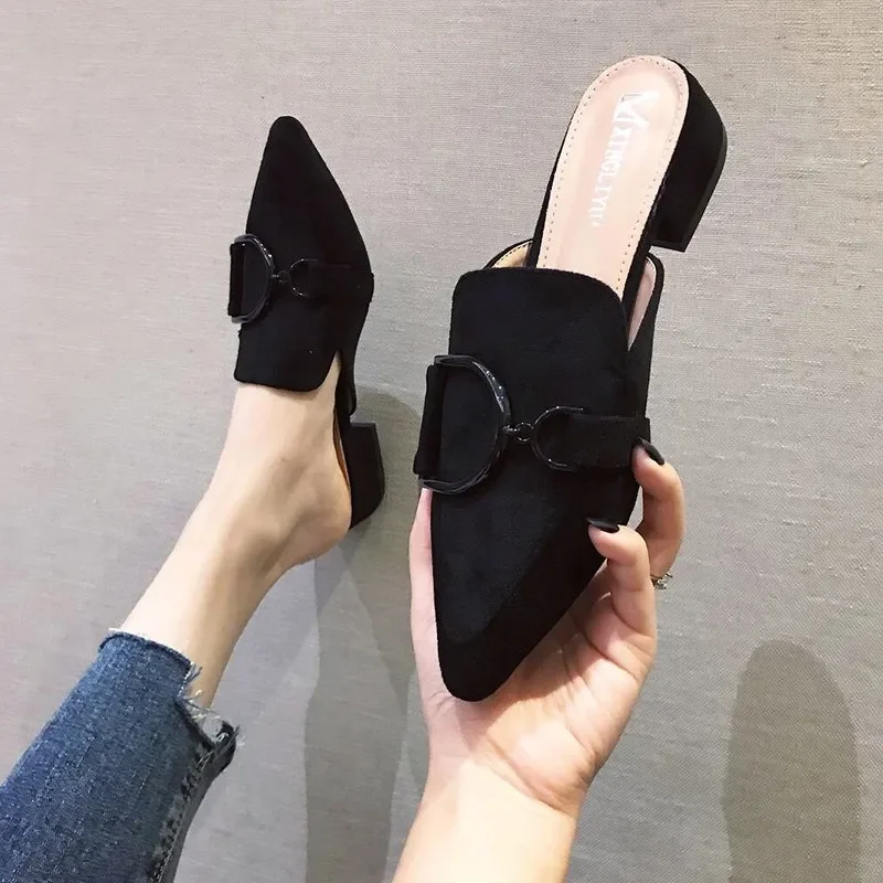 Female Shoes Cover Toe Butterfly-Knot Mules For Women 2024 Slippers Casual Square heel Loafers Slides  New Luxury Pointed