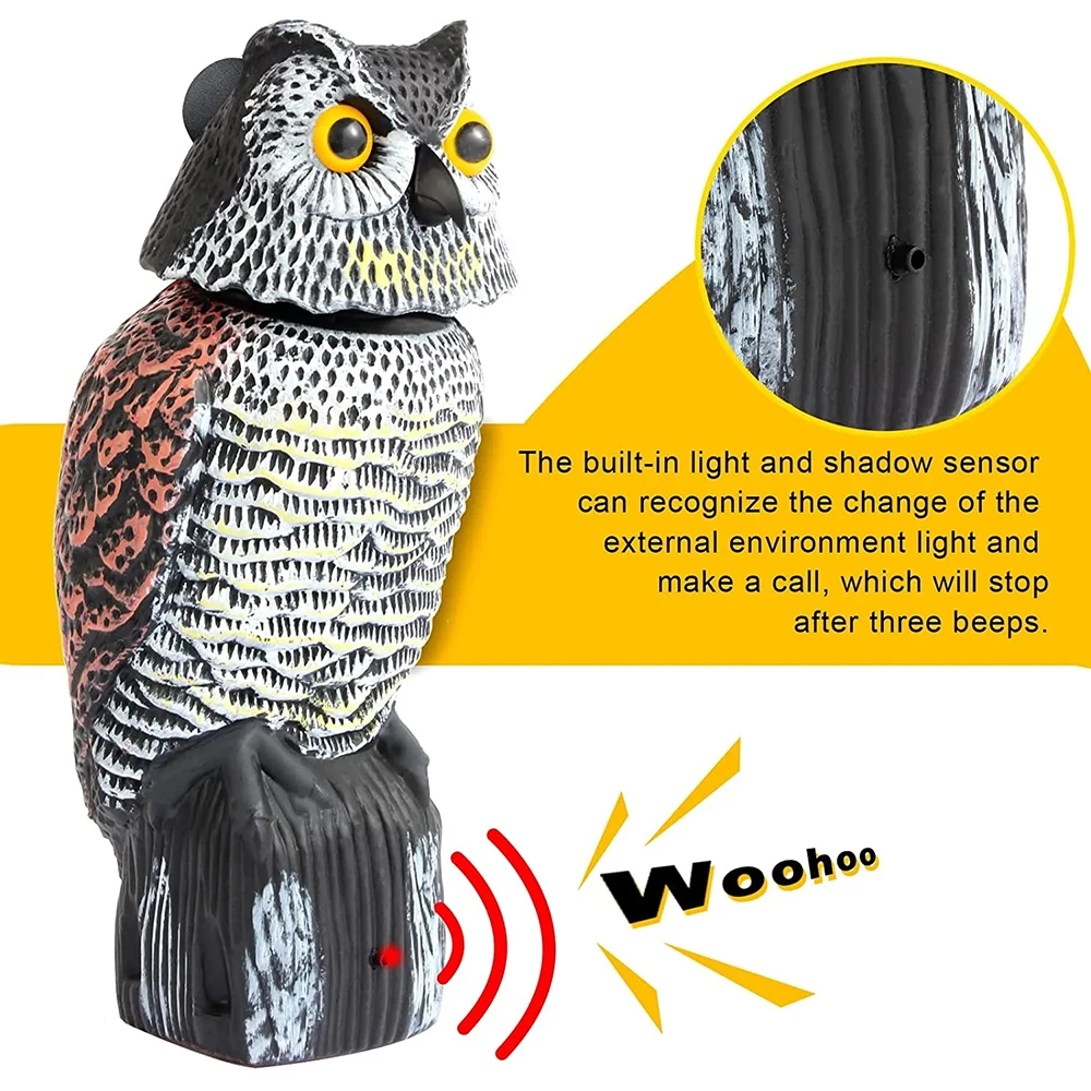 Simulation plastic shaking head owl, gardening outdoor bird scare and mouse repelling decoration