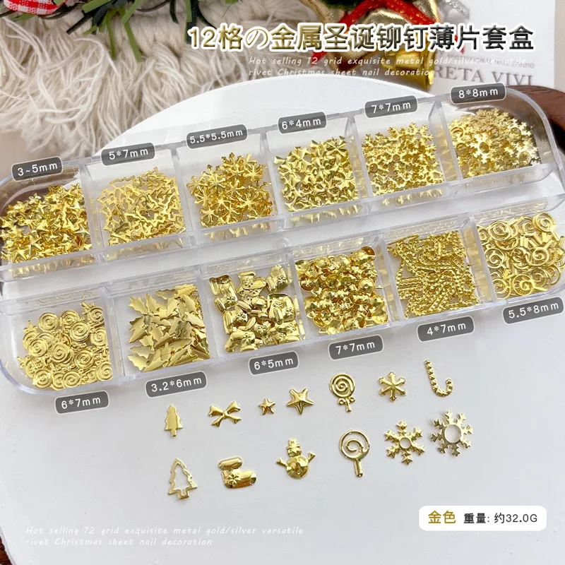 Weihnachtsbaum Legierung Niete Schneeflocke Socken Stern Erdbeere Kirsche Blume Schleife Perle Ball Nail art Zubehör Dekoration Werkzeug