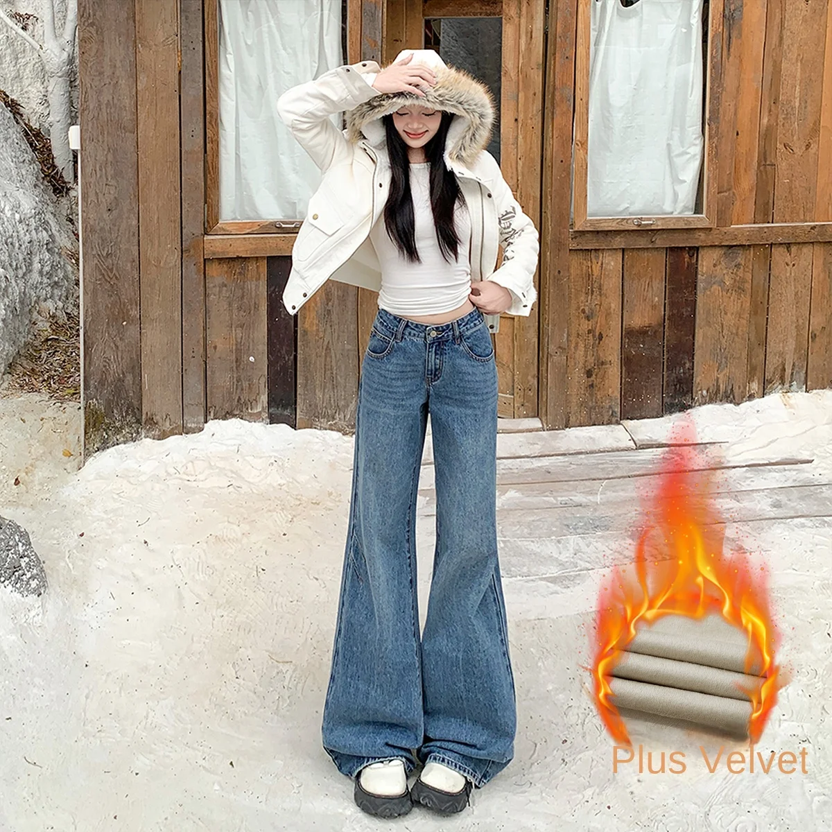 

Loose Y2K Womens Jeans Vintage Washed Distressed Low Rise Flared Trousers Winter Casual Comfortable Oversized Bootcut Dropped