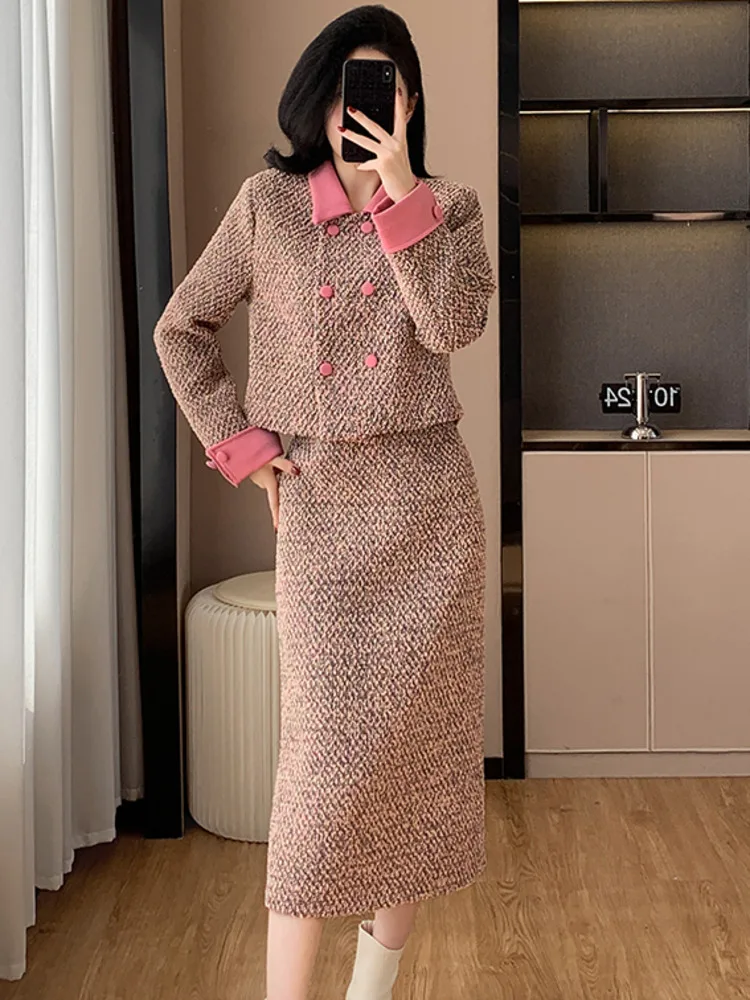 2024 Autumn/Winter Small Fragrant Wind Suit Small Fragrant Tweed Jacket With A Line Skirt Women High Quality Coat Two Piece Set