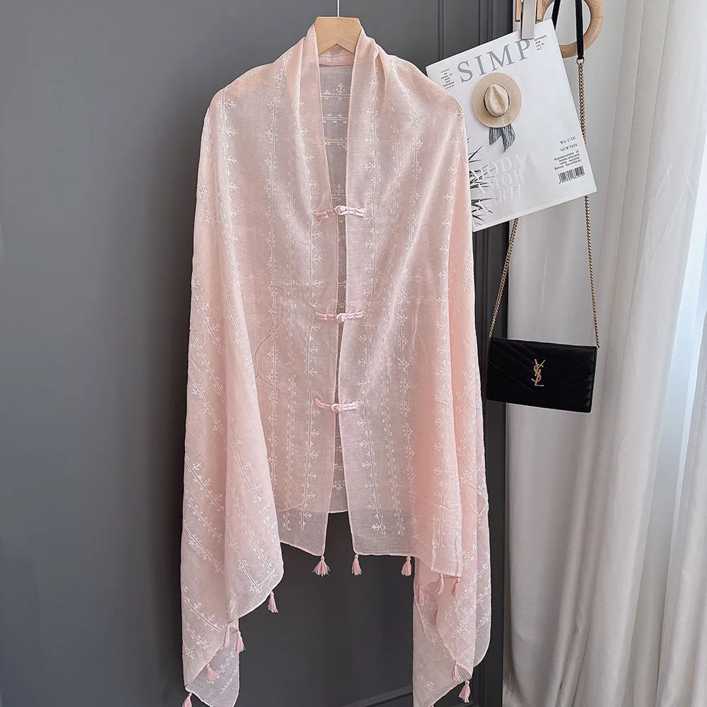 Floral Button Cardigan for Women, Cotton Blend, Rustic Long-Sleeve Decorative Travel Shawl, Soft and Loose Style