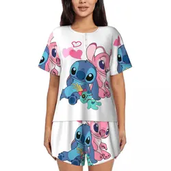 Custom Stitch And Lilo Stitch Angel Love Pajamas Set for Women Short Sleeve Sleepwear Loungewear 2 Piece Pjs