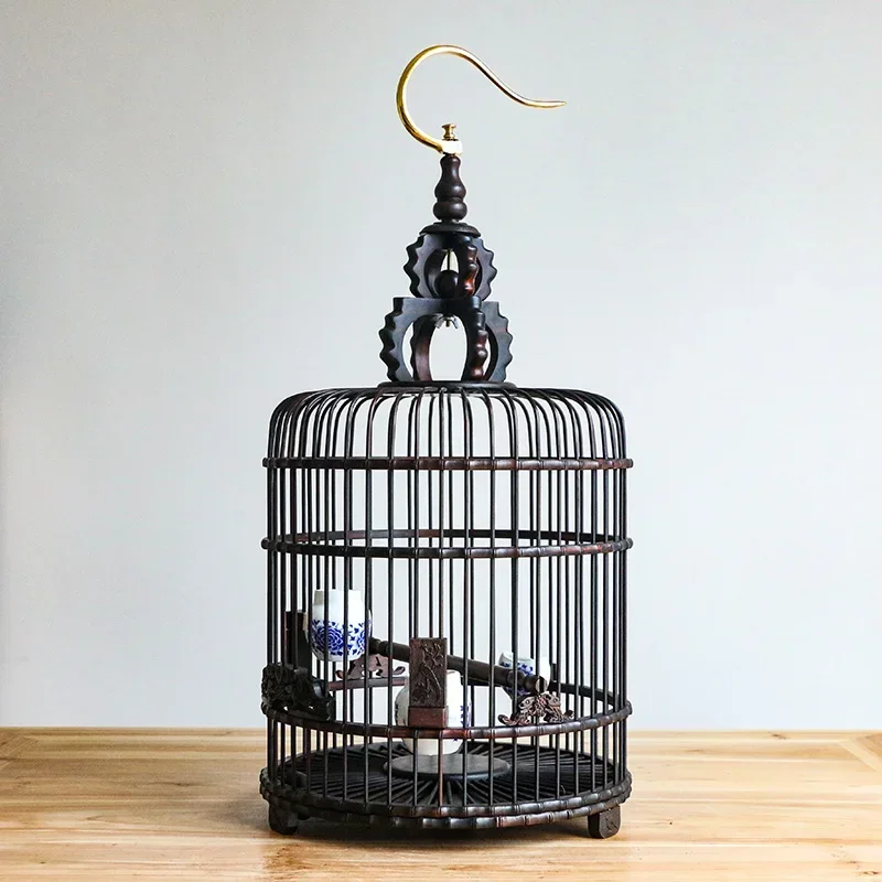 Mahogany rosewood thrush cage bamboo hand-carved parrot myna embroidered eyes Acacia myna round bird cage large Hot sales