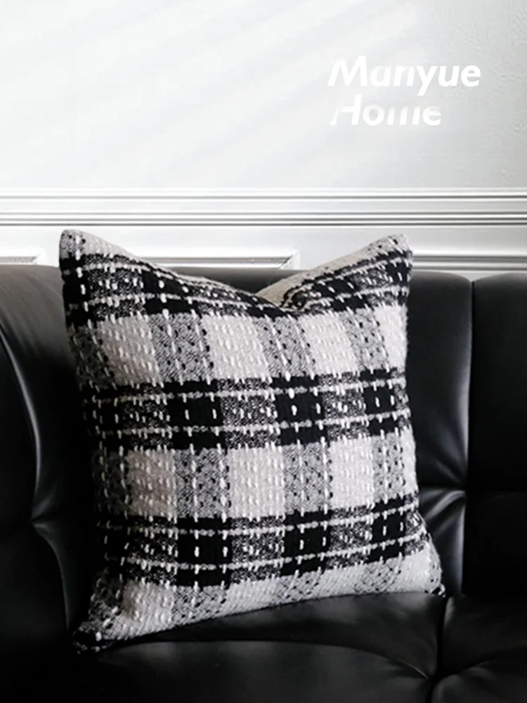

Bla White Plaid Sofa Pillowcase Bedroom Living Room Cuion Cover with Core Briti Sle Square Home Decorative Pillow