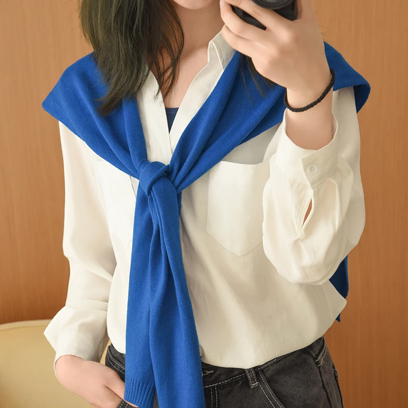 Women Cashmere Knitted Square Wraps Scarf 4 Season Air-conditioned Room Warm Shawl Korea Fashion Decoration Fake Collar Girl