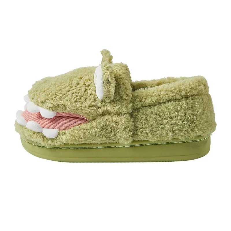 Winter Unisex Cartoon crocodile Warm Plush Slippers Couple Indoor Non-slip House Slides Men and Women Toe Wrap Home Cotton Shoes