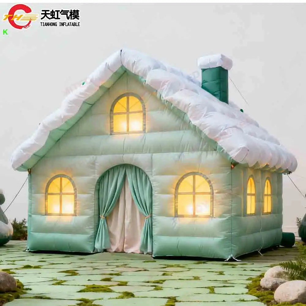 Schneller Türversand, aufblasbares Weihnachtsmann-Grotto-Weihnachtshaus zum Verkauf, kommerzielle tragbare Blow-up-Rasenzelte im Freien mit Gebläse