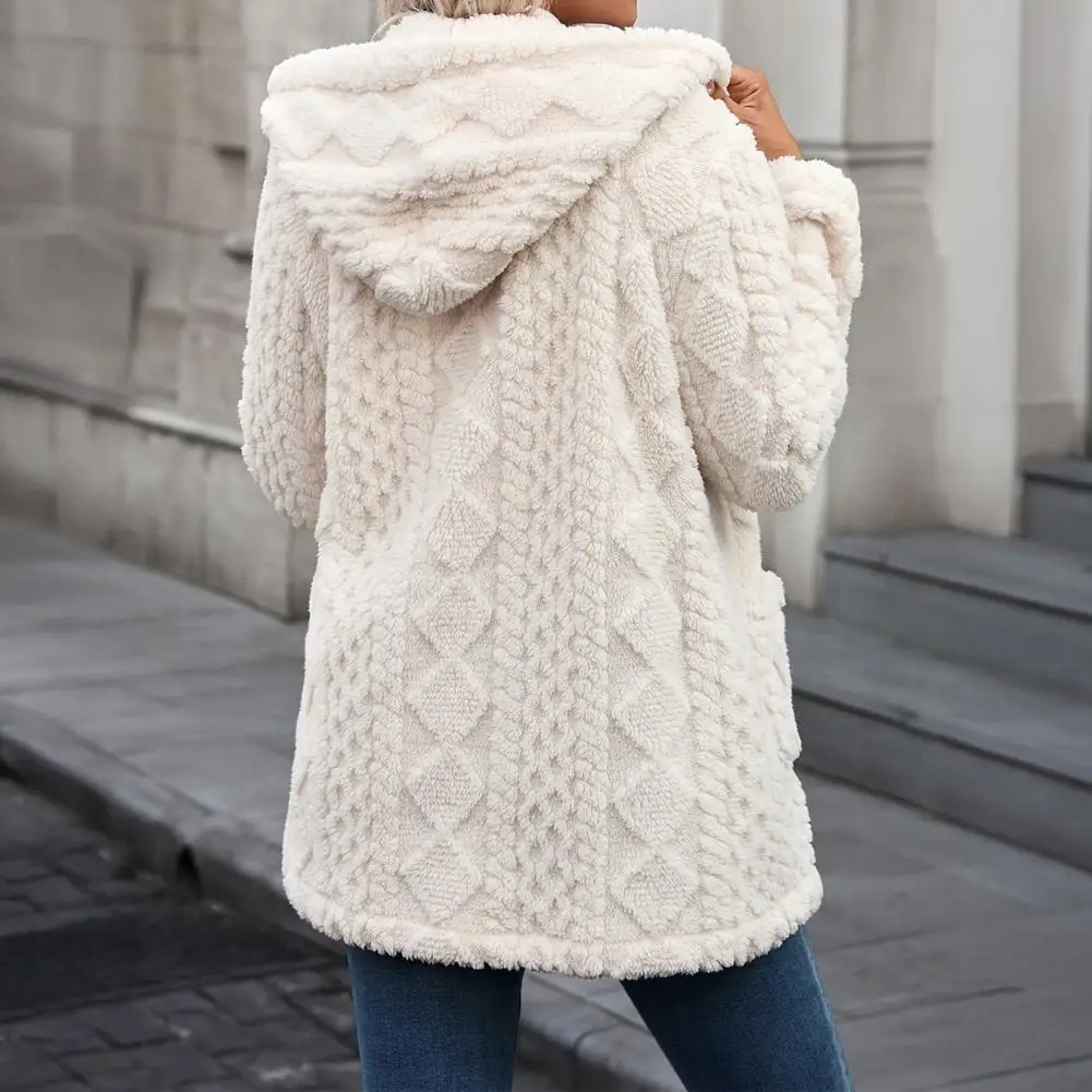 Fall Coat Women’s Fleece Jacket with Pockets Warm Hooded Coat for Fall Winter Oversized Button Front Cardigan Outerwear Cozy