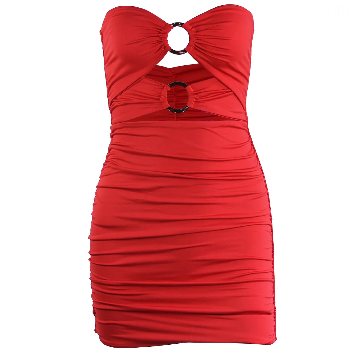 섹시한 컷아웃 슬리밍 짧은 소매 엉덩이 수지 반지 여성 드레스