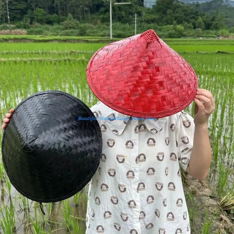 E56A Traditional Bamboo Sun Hat Traditional Design Lightweight and Breathable Perfect for Outdoor Work or Fishing