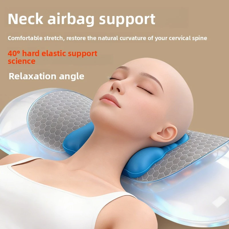 Neck Massager Pillow with Heat and Vibration, Airbag Cervical Traction, Memory Foam Support, USB Rechargeable