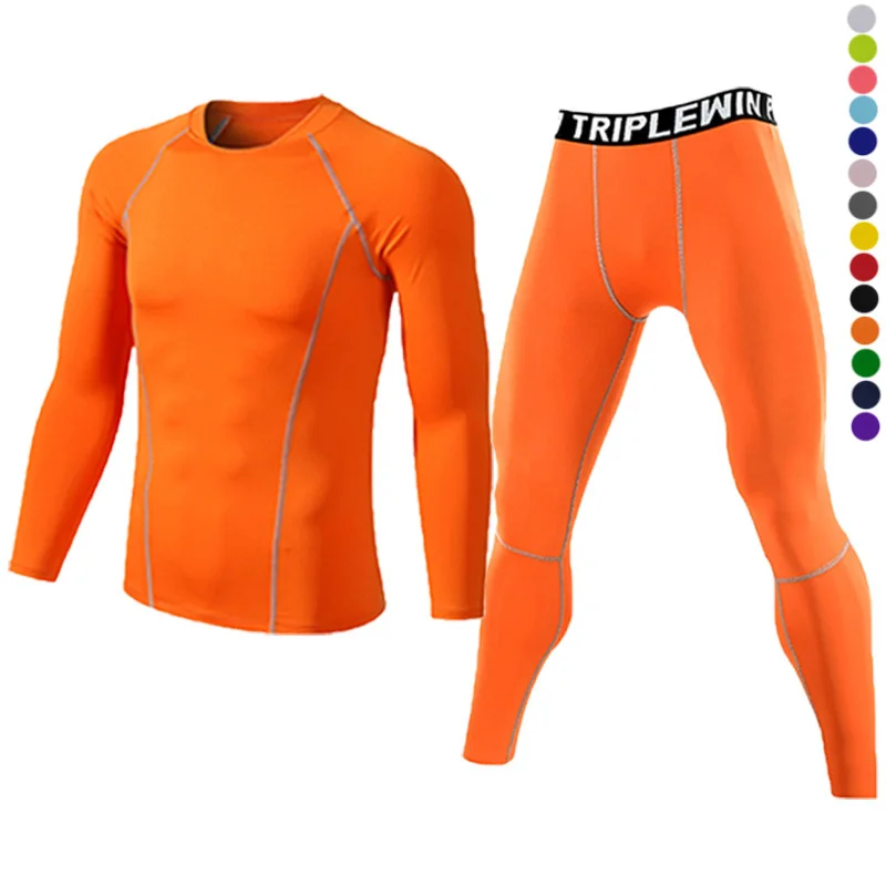 Men Long Sleeve Tracksuits GYM Fitness Tee + Leggings Men's Sport Running Set Yoga Skiing Basketball Football Clothes Suit A1109
