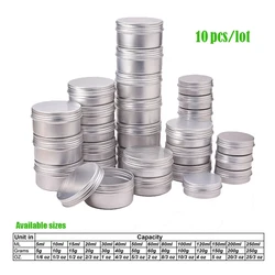 10pcs Aluminum Tin Metal Container 5g 10g 15g 20g 30g 50g 60g 100g Cosmetic Face Eye Cream Packing Empty Can Lip Balm Candle Jar