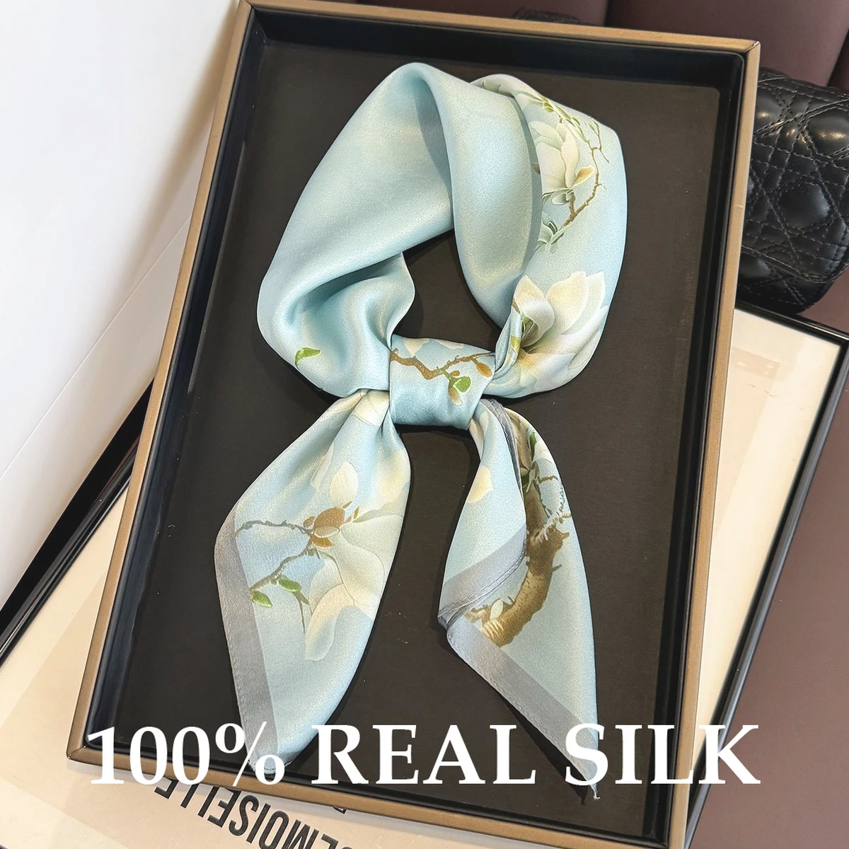 

100% Pure Silk Scarf Summer Sun Protection Square Scarves Women Luxury High-end Hijab Neckerchief Flight Attendant Shawl Wrap
