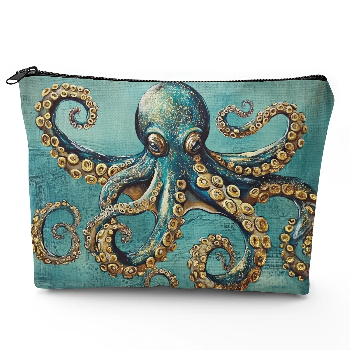 Octopus Print Polyester Makeup Bag Unisex-adult Zippered Toiletry Pouch, Multi-functional Cosmetic Case Christmas Gift