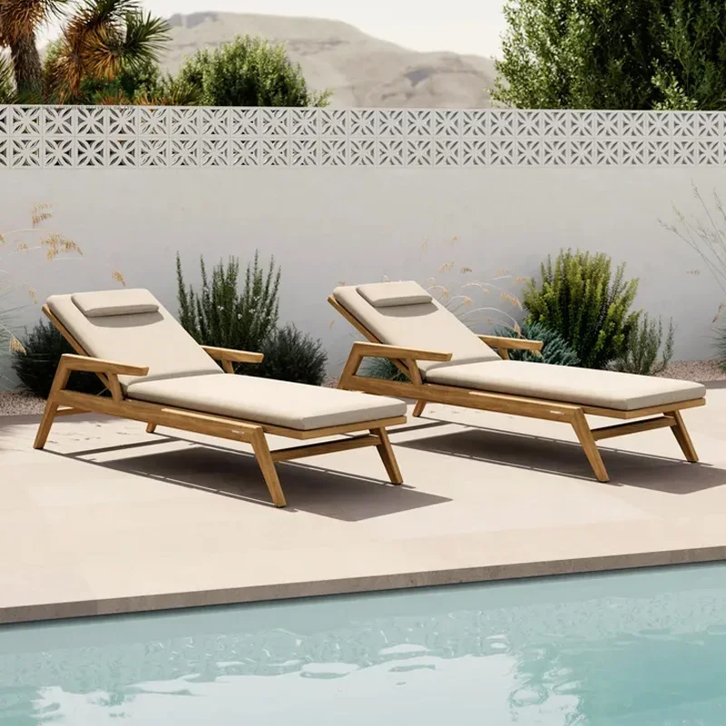 -Hotel Wooden Beach Sundeck Chairs Luxury Garden Rattan Teak Aluminum Rope Wicker Double Terrace Swimming Pool Outdoor Sunbeds