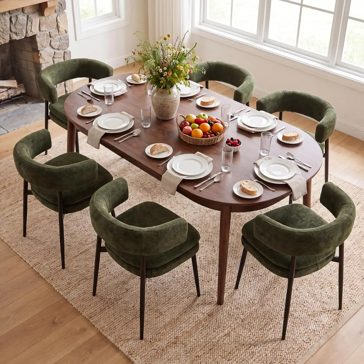 Modern Fabric Dining Chairs 6 Curved Open Back Metal Legs Kitchen Side Living Room Restaurant Green, Customized