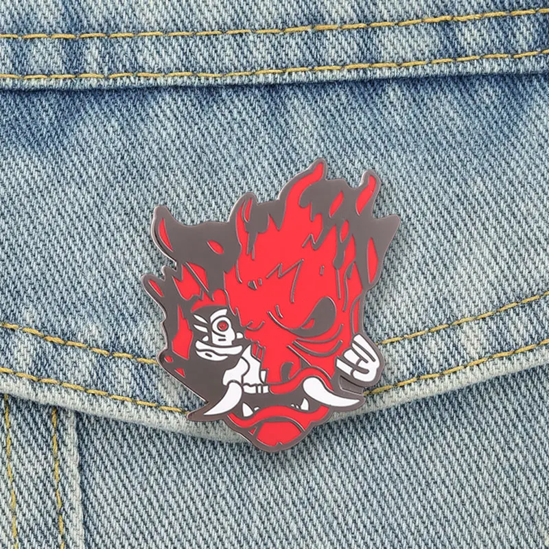 Japanese Oni Mask Badge Red Black Demon Hannya Face Enamel Pins Horror Monster Devil Brooch Accessories Decor Gift