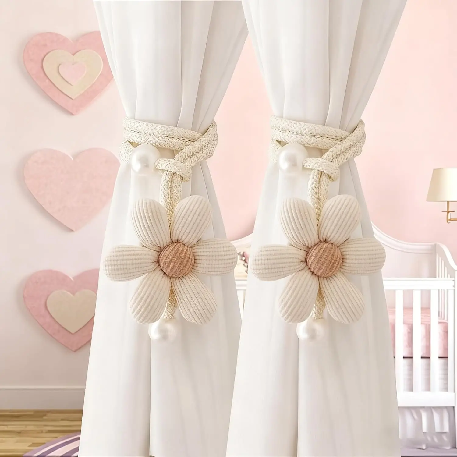 2PCS Flower Curtain Clip Holders Tieback Buckle Clips Curtain Straps Double tassel sleeves Curtain Accessories Home Decor