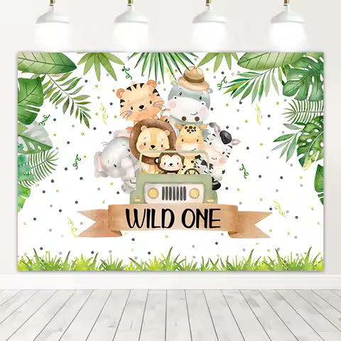 Safari Theme Wild One Birthday Backdrops Jungle Animals 1st Birthday Party Background