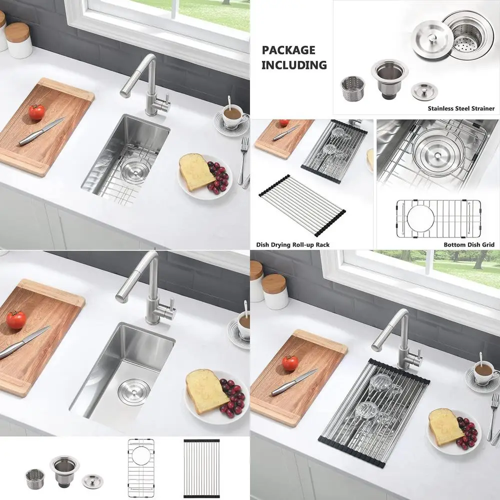 

10 Undermount Single Bowl Stainless Steel Sink for Small Kitchens, Bars, and RVs with Bottom Grid