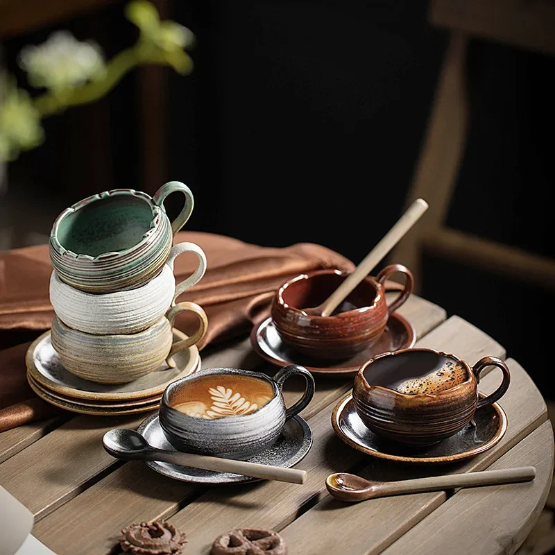 LingAo   Japanese rough pottery creative handmade retro art coffee cup, milk cup, breakfast cup