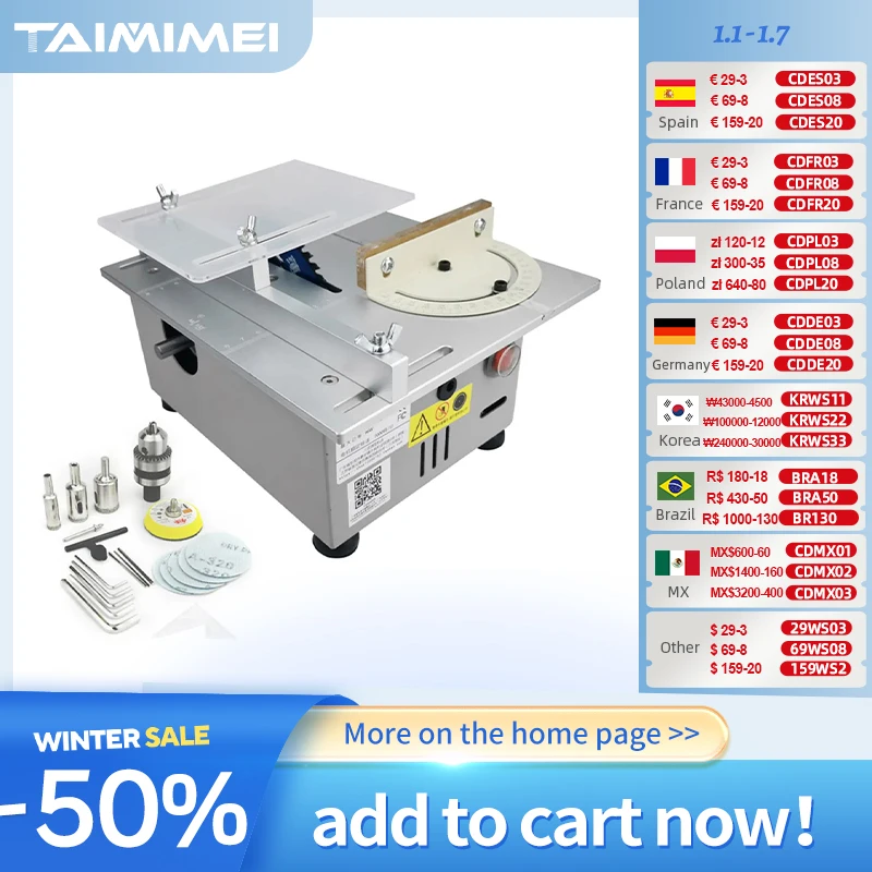 TAIMIMEI Mini Table Saw Handmade Woodworking Bench Lathe Electric Polisher Grinder DIY Circular Cutting Saw Blade