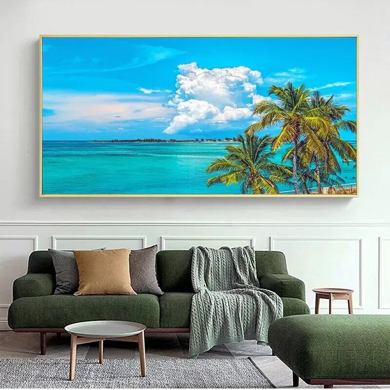 Coconut Tree Seascape Blue Sea Art Picture Print Silk Poster Living Room Decor Home Wall