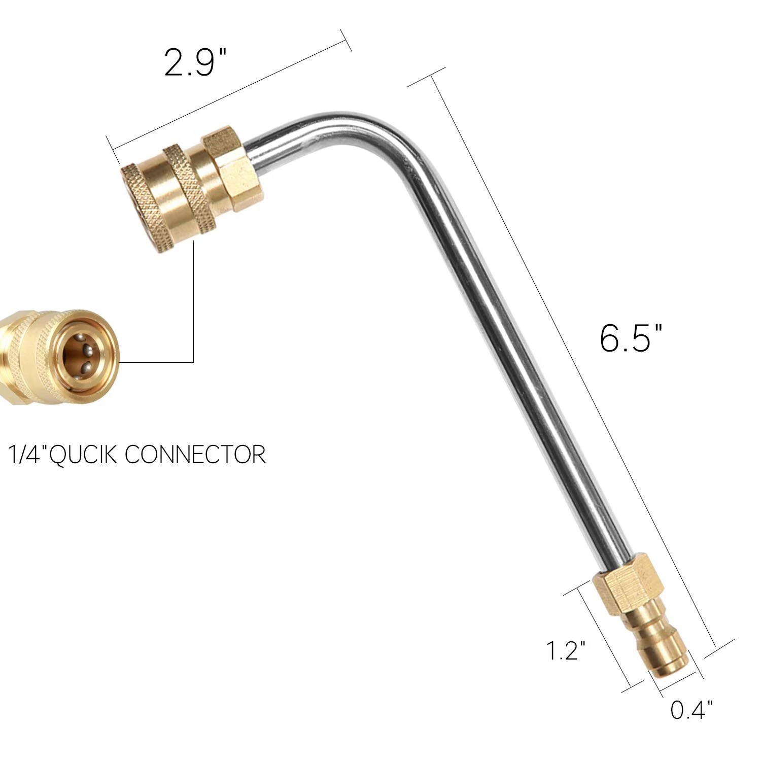 Washer Gutter Cleaner Attachment,Pressure Washer Gutter Rod For Lance/Wand 1/4 Inch Quick Connect,90 Degrees Curved Rod 7 Inch