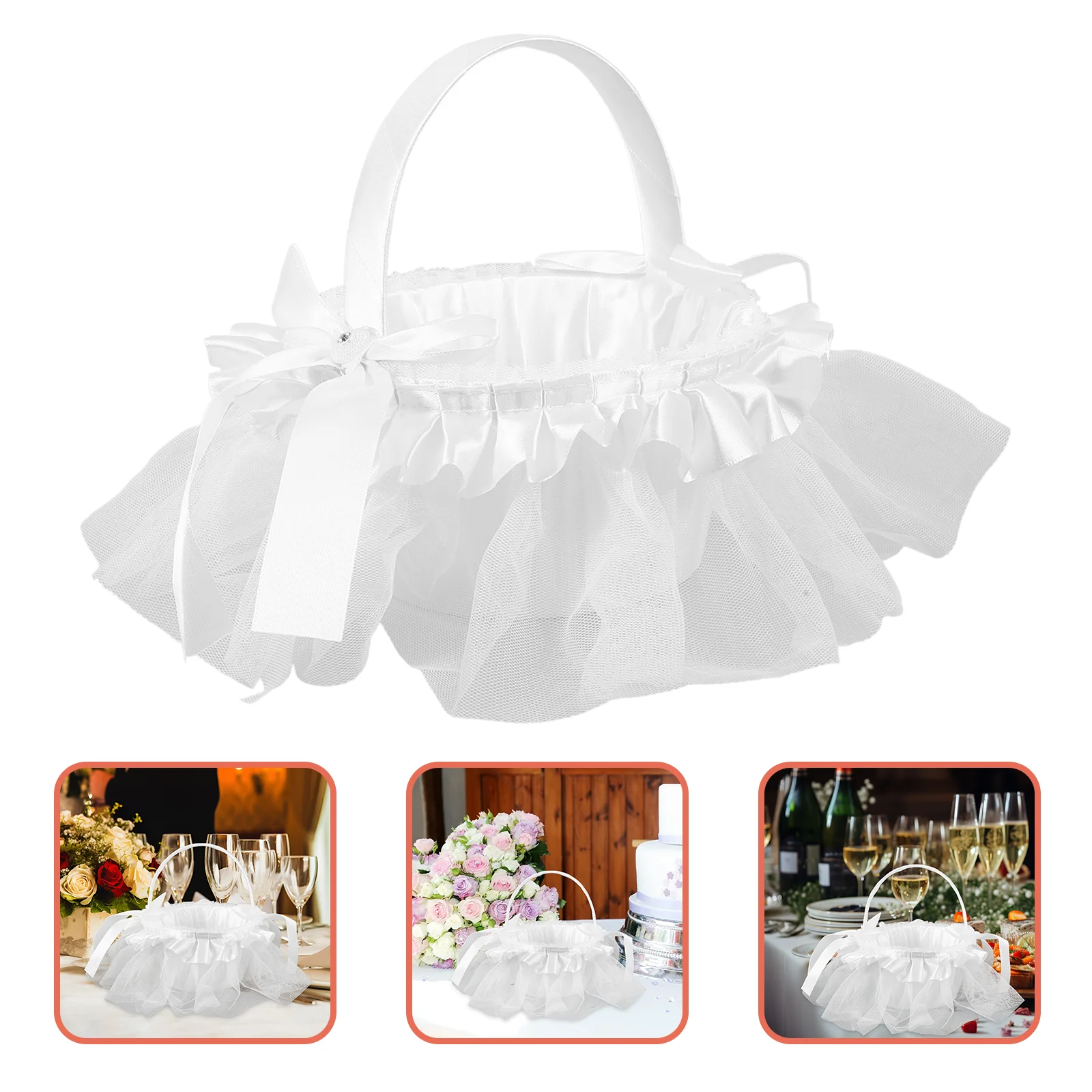 

Happy Basket Lace Storage Flower Bride Bridesmaid Wedding Ceremony Decorations Satin Cloth Petal Baskets